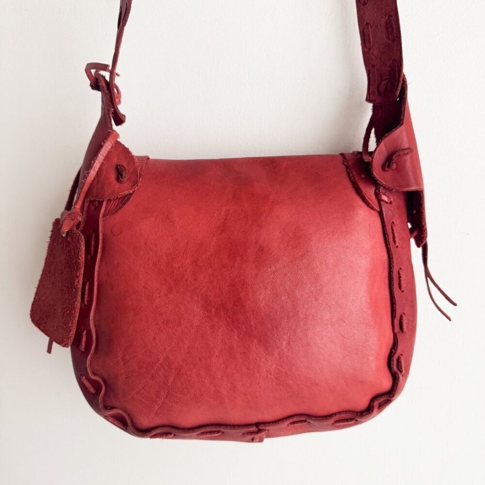 Vintage Zara Leather Whipstitch Boho Oval Saddle bag - Picture 6 of 11